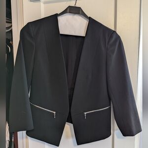 Express Cropped Collarless Black Jacket 12